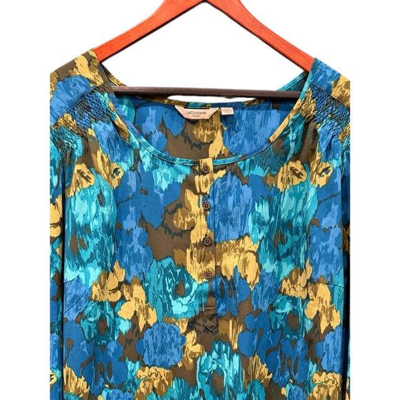 Liz Claiborne 3X Plus Long Sleeve Blue Floral Blouse Flattering Roomy Work - Picture 5 of 6